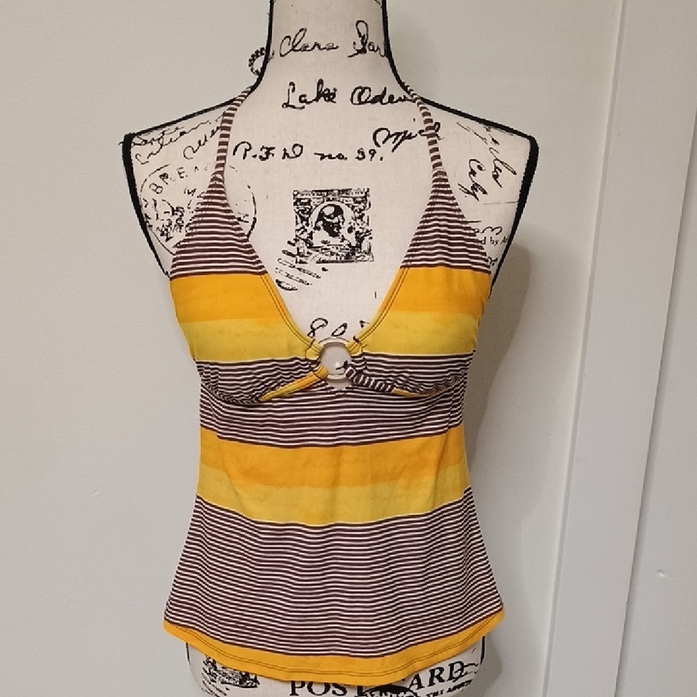 ☀️Striped Yellow and Brown Halter Top